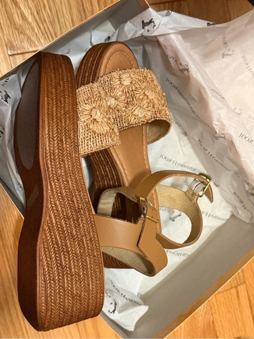 Brown Woven Platform Sandals - Tan